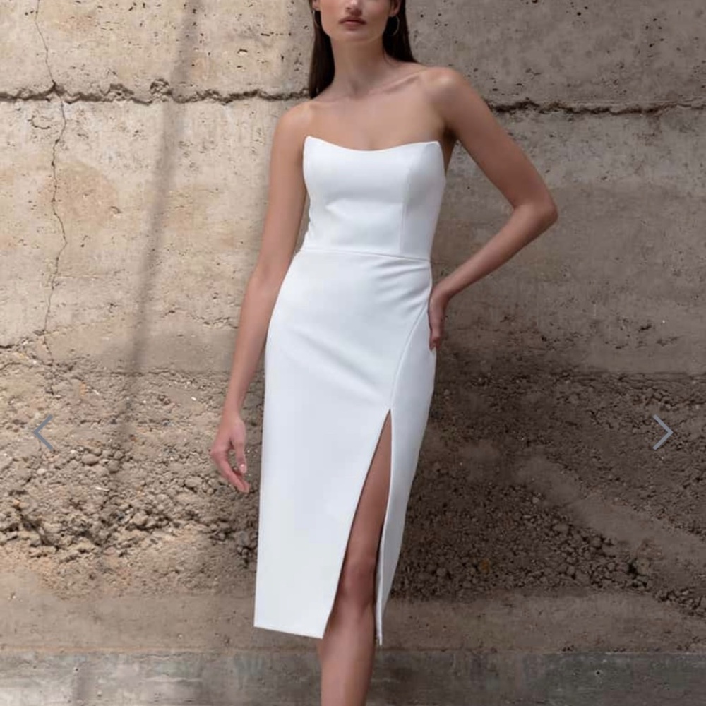 Jenny Yoo Ivory Midi Dress with Front Slit - Picture 6 of 7